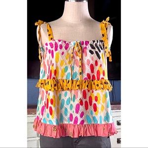 Anthropologie Conditions Apply Tiered Tie Strap Blouse Top XS